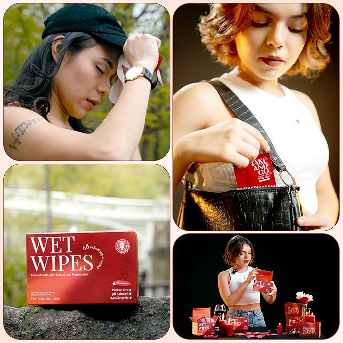 Feminine Wipes Individually Wrapped 40 Pack - Flushable Wipes Travel Essentials For Women - Feminine Care Wet Wipes Travel Size Toiletries - Wipes For Adults - Purse Essentials - Toallitas