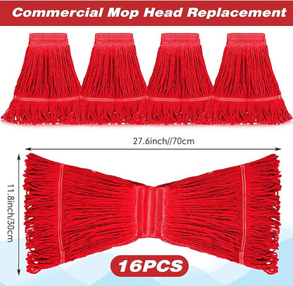 Roshtia 16 Pack Commercial Mop Head Replacements Looped End Wet Heavy Duty Mop Heads Cotton String Mops Industrial Cleaning Refills for Commercial Industrial Home(Red)