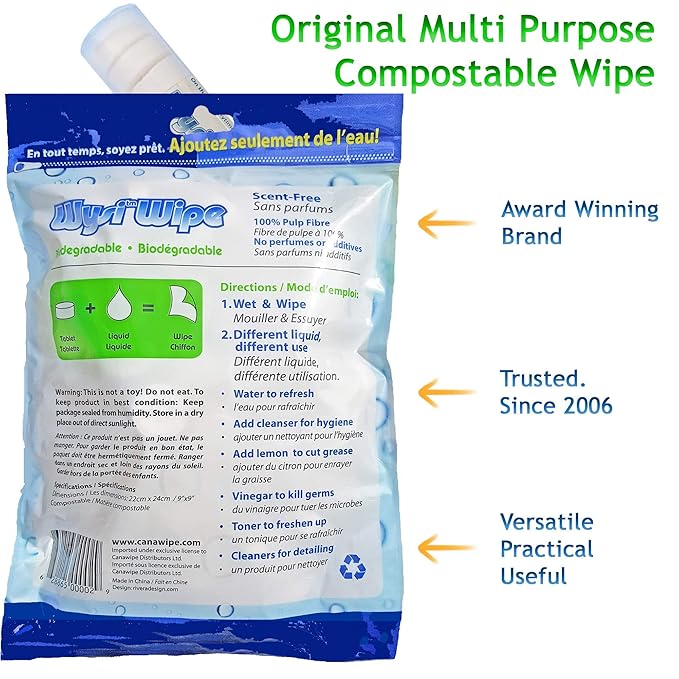 Multi-Purpose Wipes - Just Add Water - 100 Compressed Tablets & 1 To Go Tube - Multipurpose All Natural Reusable Wipes - Biodegradable Towelettes - Hypoallergenic - Compostable - Scent-Free.