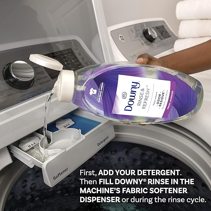 Downy RINSE & REFRESH Laundry Odor Remover and Fabric Softener, Fresh Lavender, 48 fl oz, Safe on ALL Fabrics, Gentle on Skin, HE Compatible