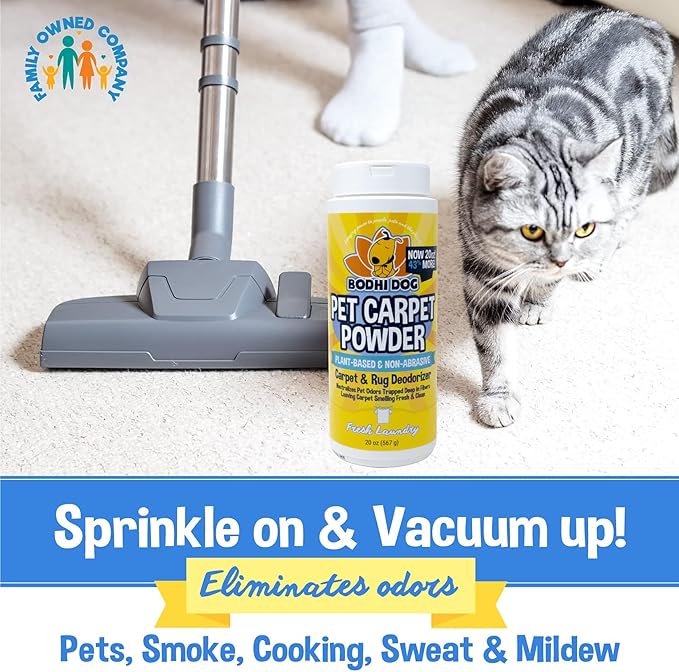 Bodhi Dog Natural Carpet Powder - Dry Pet Smell Eliminator & Urine Odor Remover - Loosens Fur & Dirt - Plant-Based and Biodegradable Room Freshener for Home with Pets - Fresh Laundry (Pack of 3)