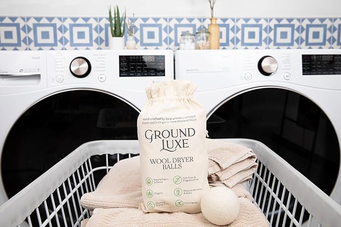 GroundLuxe Premium New Zealand Wool Dryer Balls - 100% Organic, Hand-Felted, Reusable, Reduce Drying Time - Set of 6 for Natural Fabric Softening, Wrinkle & Static Reduction