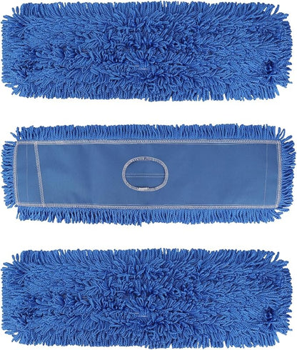 24 Inch Dust Mop Head: Replacement Medium Washable Commercial Mop Head Sweeper and Janitorial Replacement Blue (Blue - 24 Inch, 3 Pack)