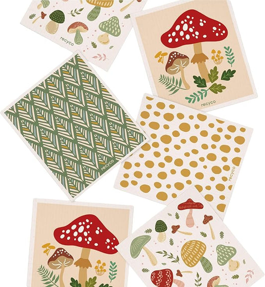 RECYCO Reusable Dish Cloth 12 Pack Swedish Dish Clothes for Kitchen Counter Cotton Cellulose Absorbent Machine Washable Plant Based Okeo Tex Standard 100 Sponge Wipes Women Owned (Mushroom)