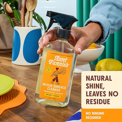 Aunt Fannie's All Purpose Wood Spray Cleaner, No-Wax Formula, Perfect for Wood Tables, Walls, Counters & Shelves, 16.9 Ounces, Lemon Scent (Pack of 3)