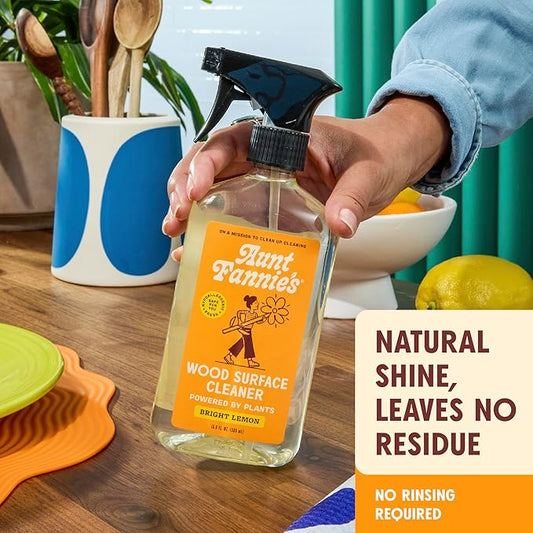 Aunt Fannie's All Purpose Wood Spray Cleaner, No-Wax Formula, Perfect for Wood Tables, Walls, Counters & Shelves, 16.9 Ounces, Lemon Scent (Pack of 3)