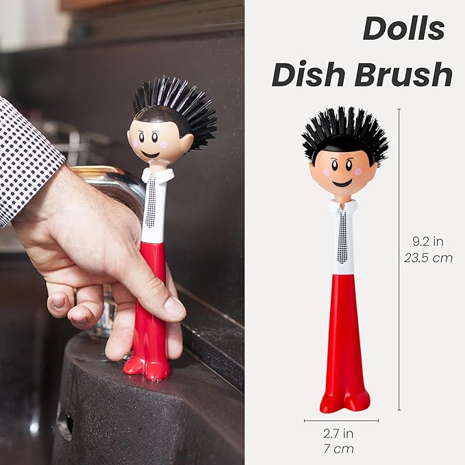 Vigar Dolls Orlando Dish Brush, Dish Brush with Handle that is Ergonomic, Kitchen Brushes for Dishes and Sink Scrub Brush for Cleaning, Red and Black