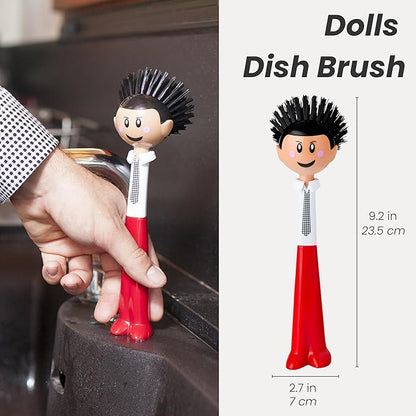 Vigar Dolls Orlando Dish Brush, Dish Brush with Handle that is Ergonomic, Kitchen Brushes for Dishes and Sink Scrub Brush for Cleaning, Red and Black