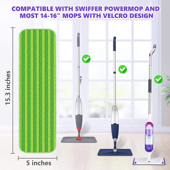 Reusable Mop Pads Compatible with Swiffer PowerMop, Microfiber Mop Pads Refills Mop Heads Replacement for Swiffer Mop Spray Mop Floor Mop, Washable Reusable Floor Mopping Refills, 3 Pack