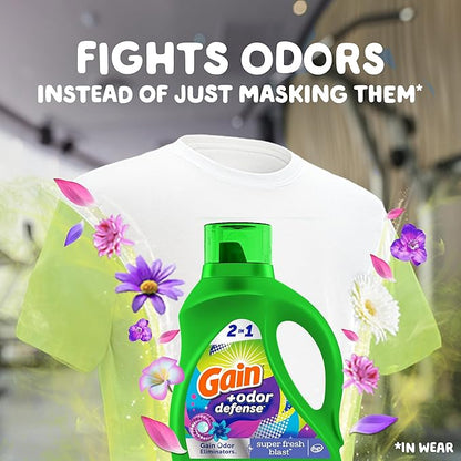 Gain + Odor Defense Liquid Laundry Detergent, Super Fresh Blast Scent, 113 Oz, 78 Loads, HE Compatible