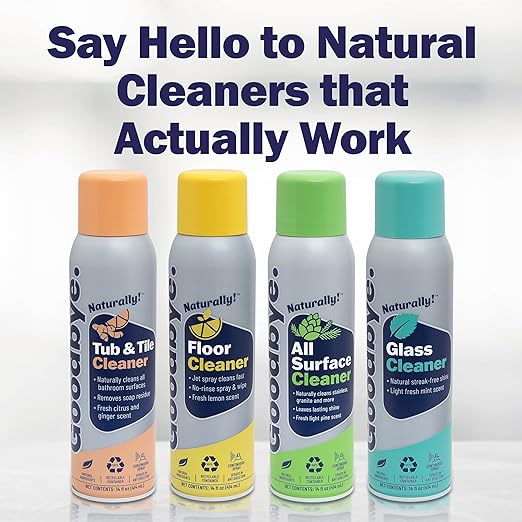 Glass Cleaner and All Surface Cleaner, Safe and Effective All Natural Cleaning Products, 14 oz Continuous Spray Cans, 2 Pack