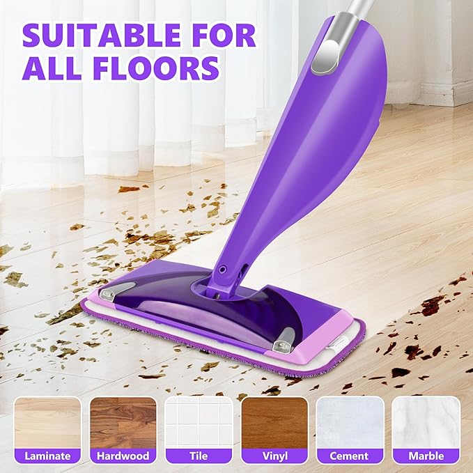 6 Pack Reusable Mop Pads Compatible with Swiffer Wet Jet Mops, Microfiber Wet Jet Pads Refills Washable Dry Wet Mopping Cloths for Swiffer WetJet 12" Mop All Purpose Hardwood Floor Cleaning, Purple