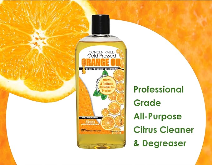 Cold Pressed Natural Orange Oil Concentrate | 8-ounce Professional Grade All-Purpose Citrus Cleaner, Degreaser & Pet Odor Eliminator | Dilutes to 4 Gallons of Finished Product | Home and Outdoor Use