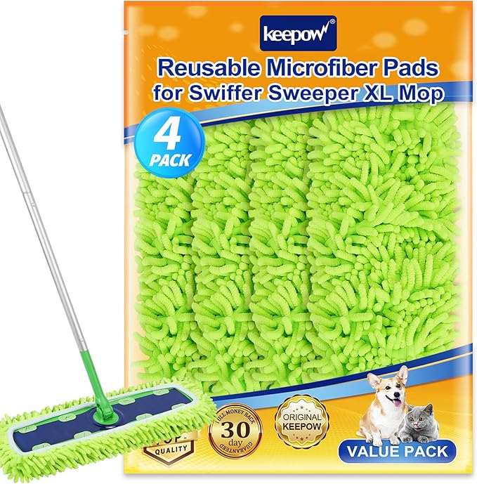 KEEPOW Dust Mop Refill Compatible with Swiffer XL Mop, 4 Pack X-Large Microfiber Pet Heavy Duty Dry Cloth Refills, Reusable Mop Pad for Floor Cleaning