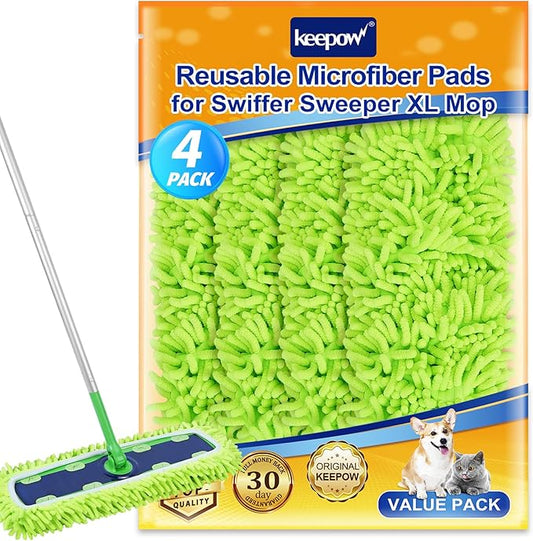 KEEPOW Dust Mop Refill Compatible with Swiffer XL Mop, 4 Pack X-Large Microfiber Pet Heavy Duty Dry Cloth Refills, Reusable Mop Pad for Floor Cleaning