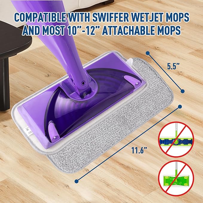 Microfiber Mop Pads Compatible with WetJet, Reusable Wet and Dry Pads Mop Refill for Floor Cleaning, 11.6" Wet Dry Pads Use for Hard Wood Floor(8 Pack)