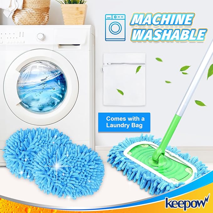 KEEPOW 2+6 Pack Reusable Wet Pads Refills Compatible with Swiffer Sweeper Mop, Microfiber Wet Mopping Cloths for Hardwood Surface Floor Cleaning, Washable Mop Pads & Dry Sweeping Cloths