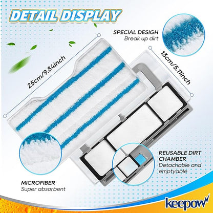 KEEPOW Reusable Mop Replacement Pads Compatible with Shark Vac Mop VM252 VM200 VC205 VM250 /QM250 VM190 VM200P12, Washable Vacuum Mop Pad Refills, Upgraded Design of Dirt Chamber (1+2+2+2 Pads)