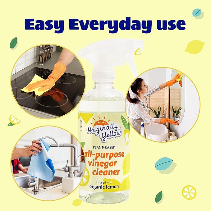 Originally Yellow All-Purpose Distilled Vinegar Spray Living Room, Bathroom, & Kitchen Cleaner Spray | Infused with Organic Lemon | Plant-Based All Purpose Cleaner, 16 Fl Oz (3-Pack)