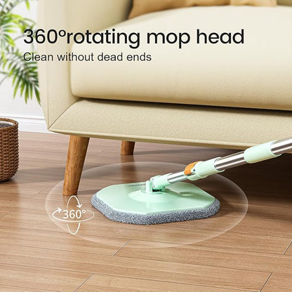 Spin Mop and Bucket with 6 Microfibra Replaceable Mop Pads, Self Separation Dirty and Clean Water System Self Wringing 360° Rotating Square Mop-Head (1 Bucket + 52'' Mop + 6 Microfibra Pads)