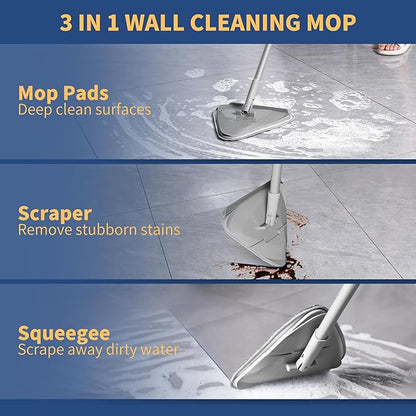 BOOMJOY Wall Cleaner Mop with 82 Inches Long Handle, Baseboard Cleaner Tool Duster with Squeegee, Ceiling Cleaning Tool with 6 Replacement Pads for Painted Walls, Window, Floor