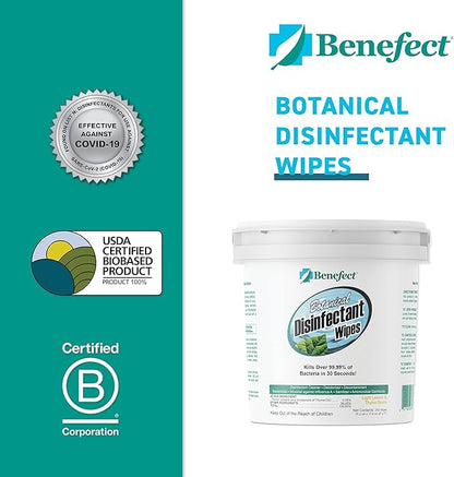 Benefect Botanical Disinfecting Wipes - (250 Wipe Count) Natural, No Residue - Antibacterial Disinfectant, Multi-Surface Cleaning and Sanitizing Wipes