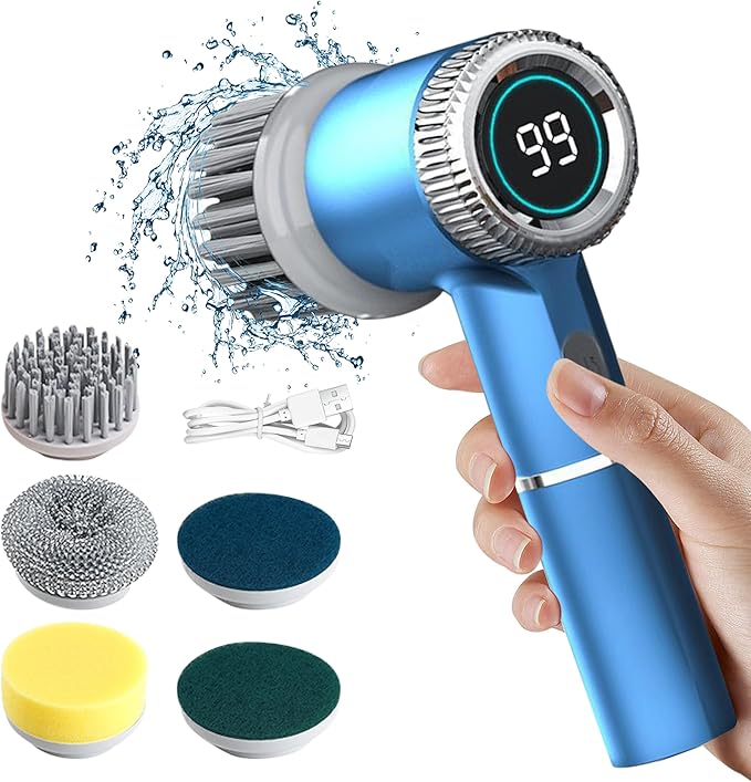 Electric Spin Scrubber,Cordless Electric Scrubber Electric Cleaning Brush with 3 Speeds shower cleaner,Battery Level Display 5 Replaceable Brush Heads,Cleaning Brush for Sink Bathroom Tub Floor Window