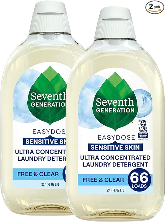 Seventh Generation Laundry Detergent, Ultra Concentrated EasyDose, Free & Clear, 23.1 Fl Oz (Pack of 2) (Packaging May Vary)