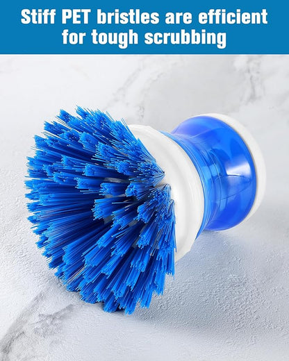 Dish Scrubber with Soap Dispenser for Dishes Pot Pan Kitchen Sink Cleaning, Blue 2Pcs with 2 Refills