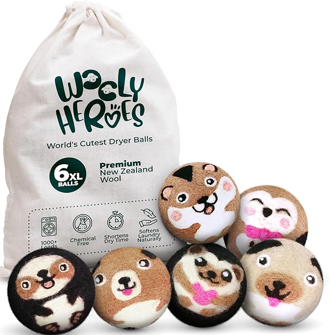 No More Dryer Sheets - Wool Dryer Balls - XL 6-Pack - Eco Dryer Balls - Dryer Balls Laundry Reusable - Softens Laundry Naturally - Reduces Drying Time & Static - with Storage Bag