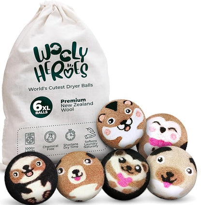 No More Dryer Sheets - Wool Dryer Balls - XL 6-Pack - Eco Dryer Balls - Dryer Balls Laundry Reusable - Softens Laundry Naturally - Reduces Drying Time & Static - with Storage Bag