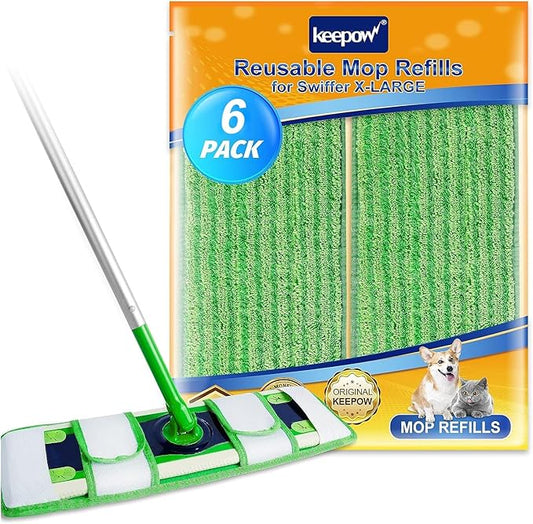 6 Pack Wet Pads Refill for Swiffer, XL Dry Sweeping Cloths, Reusable Mop Pads for Swiffer