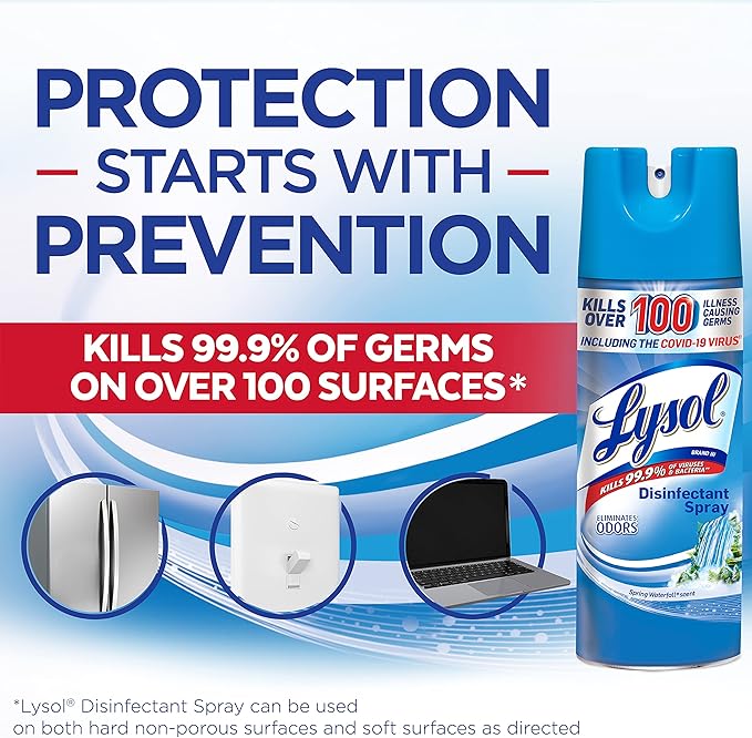 Lysol Disinfectant Spray, Sanitizing and Antibacterial Spray, For Disinfecting and Deodorizing, Spring Waterfall, 12.5 Fl Oz, (Packaging May Vary) (Pack of 2)