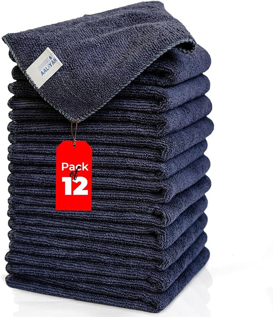 Microfiber Cleaning Cloth - Pack of 12 (12.5"x12.5") Gray Color, Non-Abrasive, Ultra-Absorbent, Lint-Free Towels for Cars, Reusable Cleaning Rags
