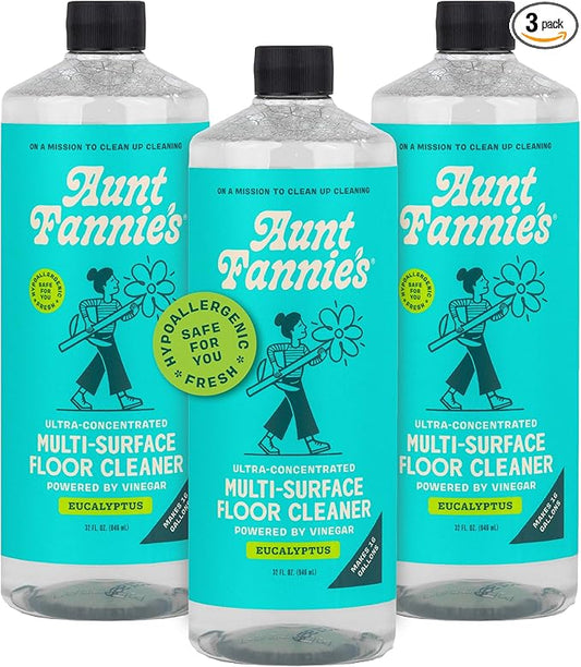 Aunt Fannie's Ultra Concentrated Floor Cleaner Vinegar Wash, Multi-Surface Solution Mopping, Makes 16 Gallons, Eucalyptus Scent, 32 oz. (Pack of 3)