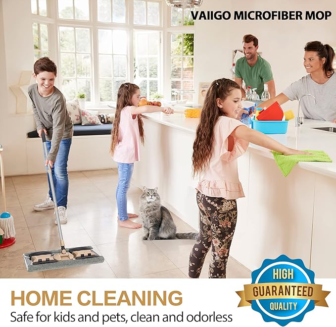 Professional Microfiber Mops for Hardwood Floor Cleaning, 18" Commercial Dust Flat Mops with 3 Reusable Pads and Adjustable Handle, For Home, Office, Hotel Wet or Dry Floor Cleaning