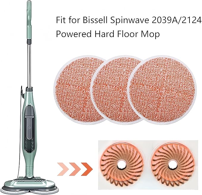 Spinwave Mop Replacement Pads for Bissell Spinwave 20399 23157 23159 2039A 2124A 20393 2039T 2039W 20391 20395 2307 2315A Hard Floor Mop Refill Heavy Scrub Pad- Part #1611297 & 1611298 (12Pack)