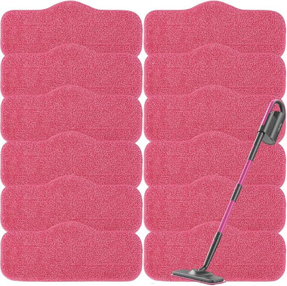 12 Pack Steam Mop Pads Compatible with Schenley Steam Mop Cleaner and Dupray Neat Steam Cleaner - Washable Reusable Wet & Dry Cleaning - Microfiber Mop Pad Refill for Multi-Surface Floor (Pink)