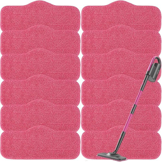 12 Pack Steam Mop Pads Compatible with Schenley Steam Mop Cleaner and Dupray Neat Steam Cleaner - Washable Reusable Wet & Dry Cleaning - Microfiber Mop Pad Refill for Multi-Surface Floor (Pink)