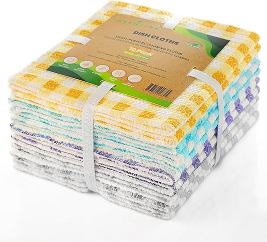 Eco-Friendly Reusable Dish Cloth Set – 10-Pk Multipurpose Kitchen Cleaning Cloth Made from Recycled Materials – Absorbent Dish Towels & Non-Scratch Cleaning Rags, 12x12 in.
