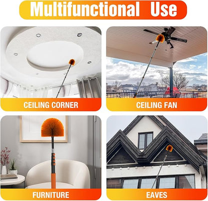 20FT Reach Cobweb Duster with Extension Pole, Spider Web Brush for Cleaning Extendable, Professional Ceiling and Corner Dusters for Outdoor Indoor Use