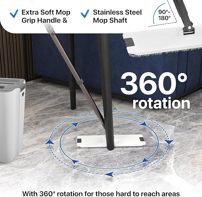 X3 Mop XL, Separates Dirty and Clean Water, 3-Chamber Design, Flat Mop and Bucket Set, Hands Free Home Floor Cleaning, 3 Reusable Microfiber Mop Pads Included