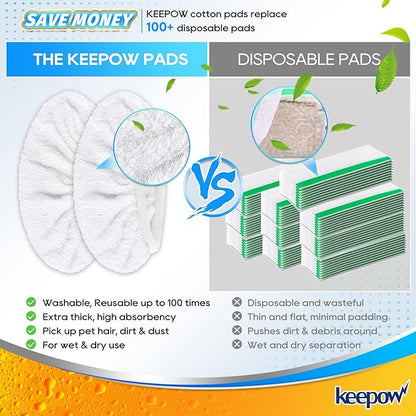 KEEPOW Reusable Wet Pads for Swiffer Sweeper Mop, Dry Sweeping Cloths, Washable Duster Mopping Refills for Wet & Dry Floor Cleaning, 100% Cotton, 6 Pack (Mop is Not Included)