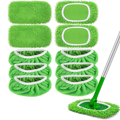 4+6 Pack Reusable Microfiber Mop Pads Compatible with Swiffer Sweeper- Dry Sweeping Cloths & Wet Mopping Cloths - Washable Wet Pads Refill for Mopping Floors (Mop is not Included)