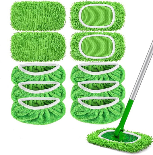 4+6 Pack Reusable Microfiber Mop Pads Compatible with Swiffer Sweeper- Dry Sweeping Cloths & Wet Mopping Cloths - Washable Wet Pads Refill for Mopping Floors (Mop is not Included)