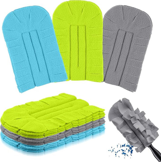 Zubebe 3 Pcs Heavy Duty Duster Refill Reusable Fleece Duster Refills Multi Surface Washable Cleaning Pads for Home, Blinds, Fans, Corners, Furniture (Blue,Green,Gray)