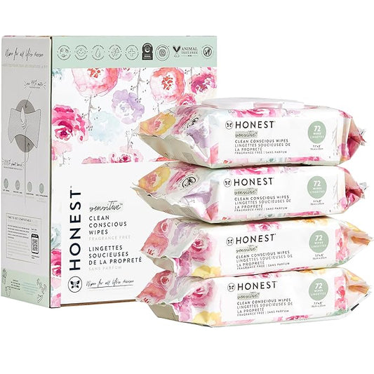 The Honest Company Clean Conscious Multi-Use Wipes | Hypoallergenic + Unscented for Sensitive Skin | Over 99% Water, Compostable, Plant Based, Baby Wipes | Rose Blossom, 288 Count