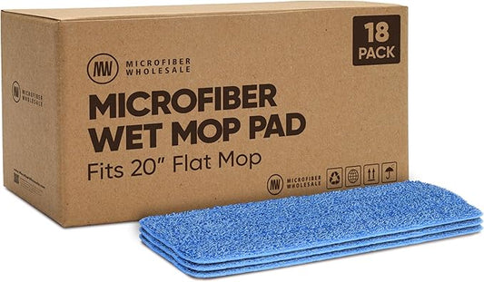 Microfiber Wholesale™ 20 inch Microfiber Mop Pads - Machine Washable, Reusable, Refills & Replacement Wet Mop Heads Compatible With Any Microfiber Flat Mop System (18 Pack)