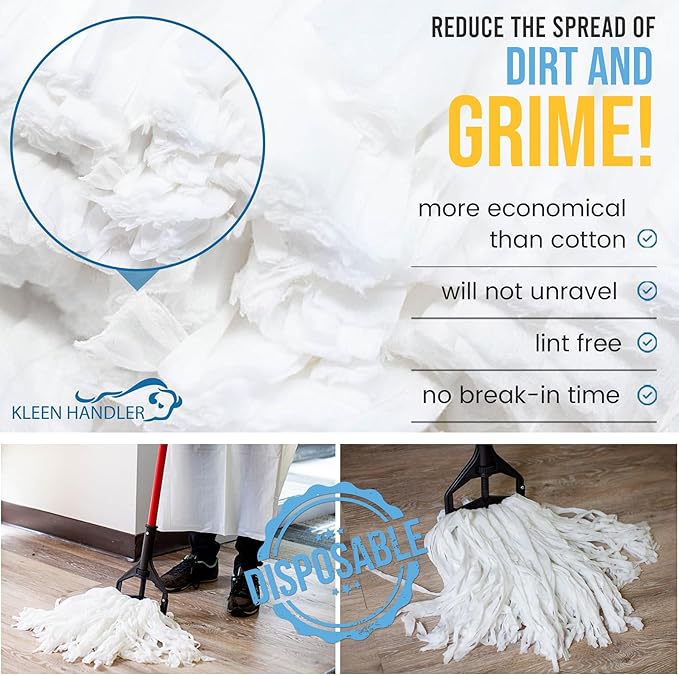 KLEEN HANDLER Disposable Industrial Mop Head Replacement, Non-Woven Cut End Floor Cleaning Wet Mop Head Refill (Pack of 3)