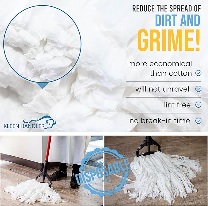 KLEEN HANDLER Bulk Disposable Cut-End Mop Head Non-Woven, Commercial Grade Replacement Mop Head (24 Case Pack)
